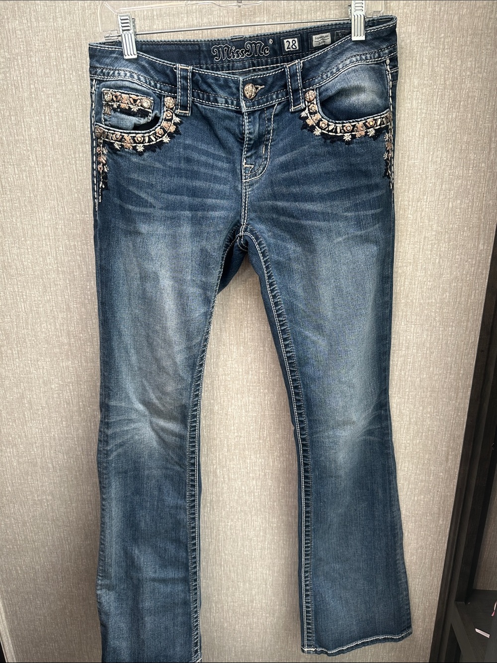 Miss Me Women's Embellished Blue Bootcut Jeans - Size 28